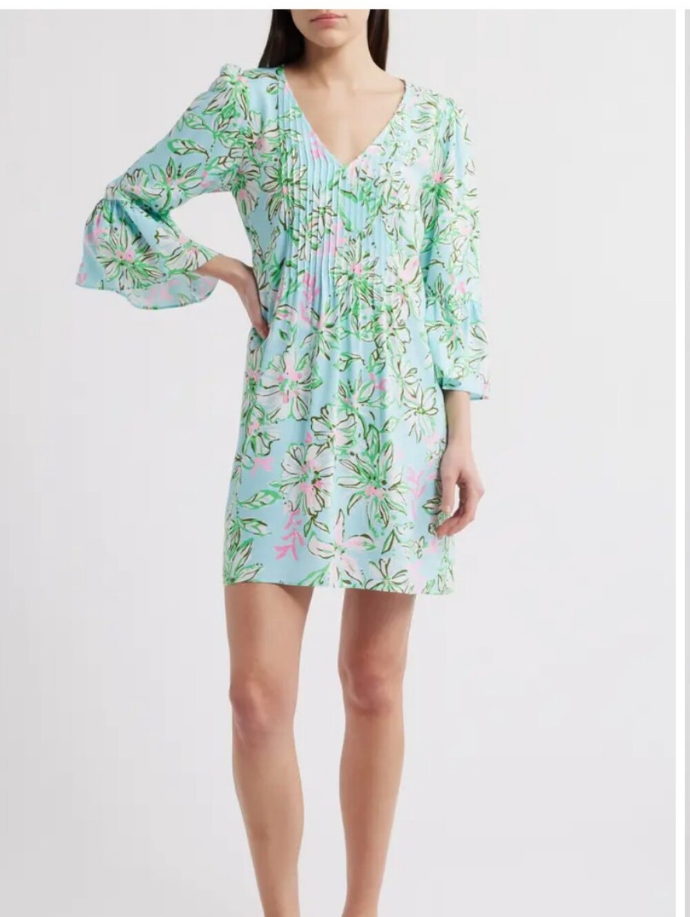 Lily Pulitzer Danika Floral Mini Dress Size 16 V-neck 3/4 Sleeve